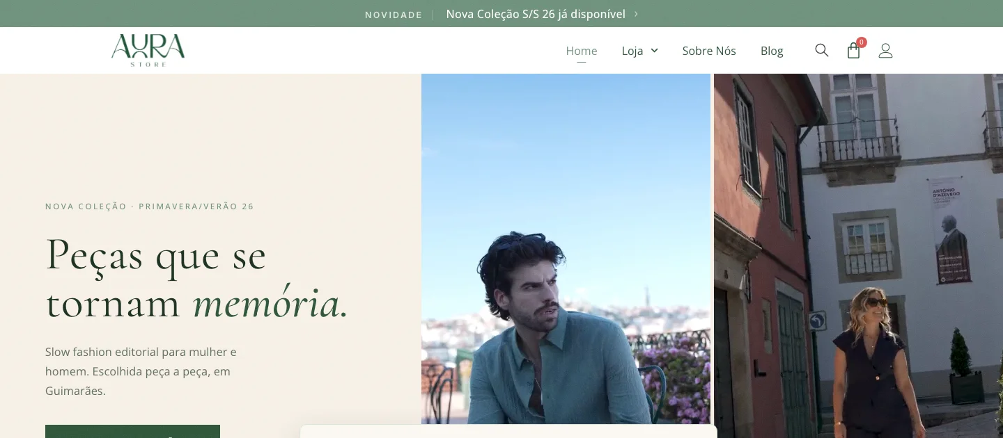 Loja online da AURA Store, versão de computador