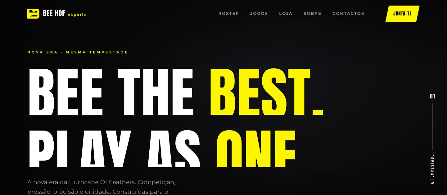 Site da Bee HOF com cena WebGL, versão de computador