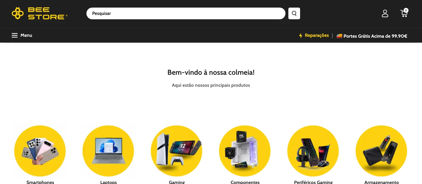 Loja online BeeStore, versão de computador